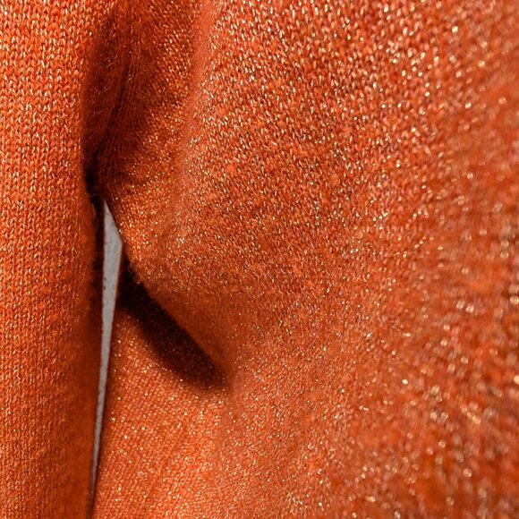 Le Superbe Womens Size M Orange Metallic Peace Sign Wool Cashmere Hooded Sweater - Picture 9 of 12